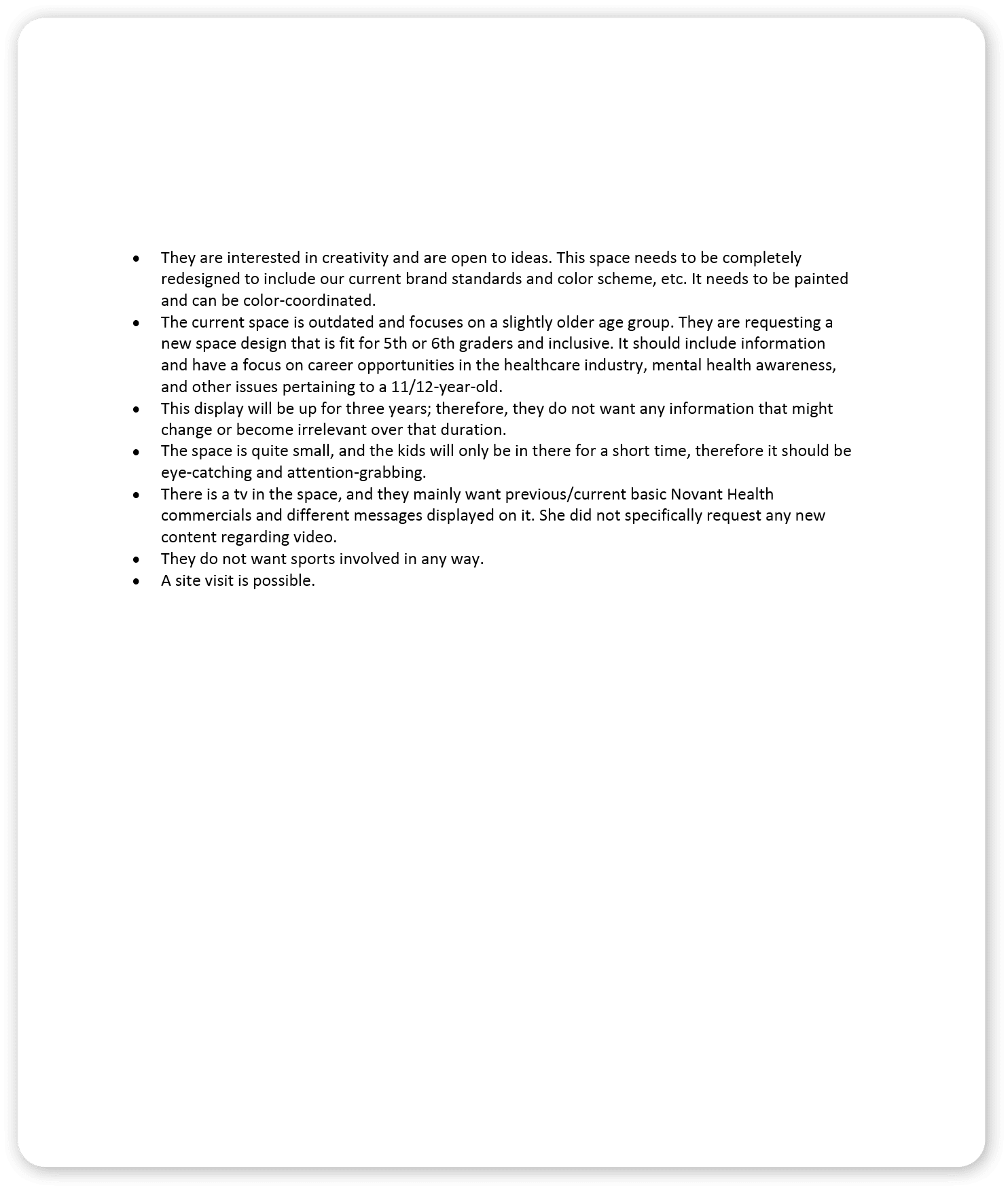 A white page with black text describing a new space design. AI generated content