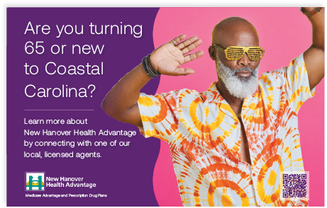 Two women wearing sunglasses and mustaches are featured in an advertisement for a Medicare Advantage Plan. AI generated content