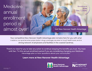A man and woman are shown eating ice cream in a New Hanover Health Advantage advertisement. AI generated content