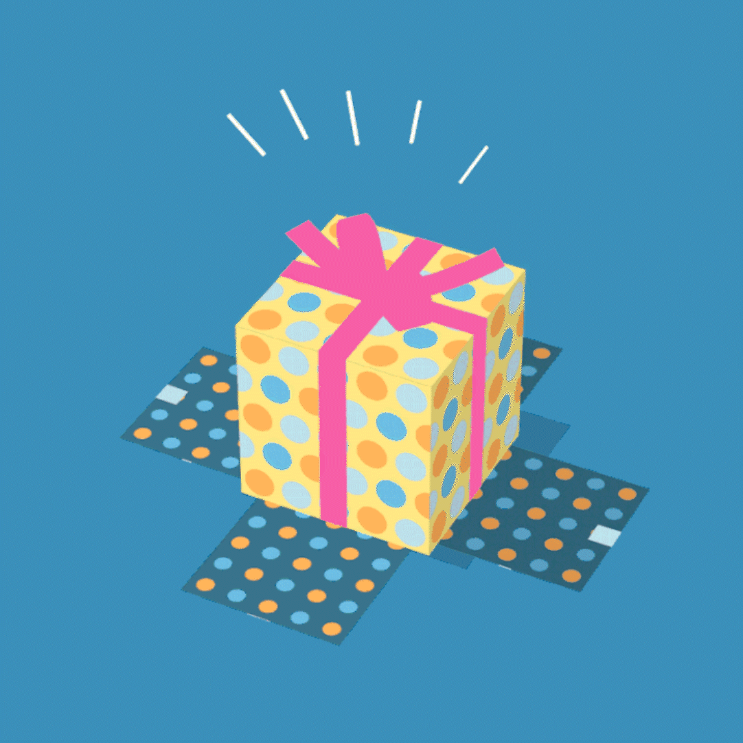 A pink ribbon is tied around a yellow box. AI generated content