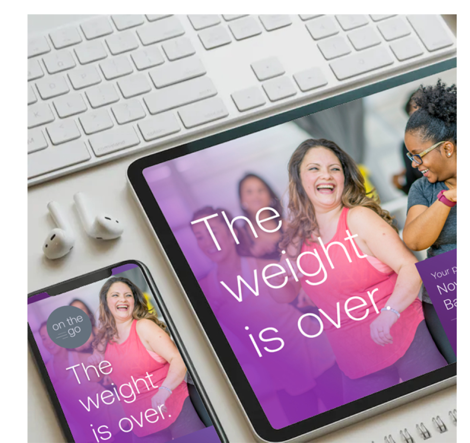 A woman is shown on a laptop screen smiling and laughing, while another woman is shown on a cell phone. Both women are wearing pink shirts. AI generated content