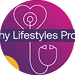 A colorful circle graphic with a heart in the center and a medical symbol, a pill bottle, and a thermometer in the other three sections. The text reads “Healthy Lifestyles Program." AI generated content