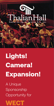 A red and white advertisement for Thai Hall, featuring a picture of a crowd in a theater. AI generated content