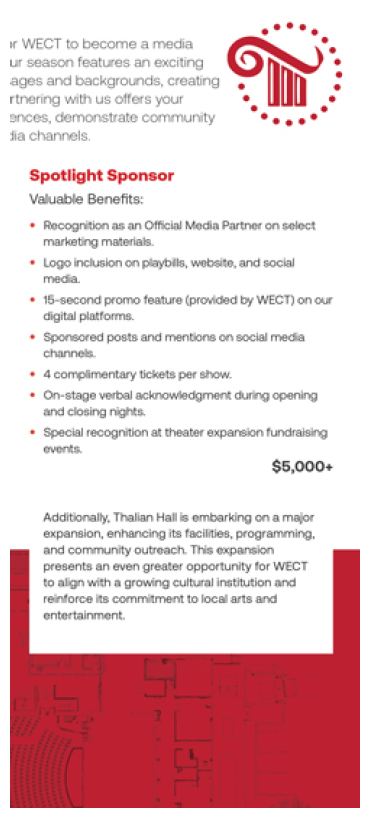 A red and white advertisement for a theater company. AI generated content